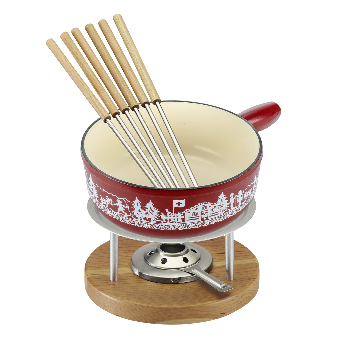 Kuhn Rikon - Käsefondue Set Induktion Gusseisen rot Alpweide Ø 24 cm