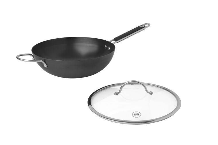 UOOD - Sartén de inducción para wok, sin agentes químicos, 12.6 in, base  plana resistente a los arañazos para cocinas eléctricas, de inducción y de