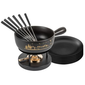 Cheese fondue set Alpine panorama black Ø 23 cm with plates