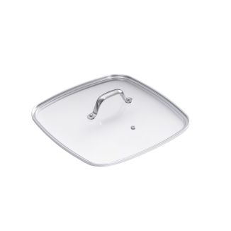 Couvercle en verre avec poignée en acier inoxydable carré 27 x 27 cm